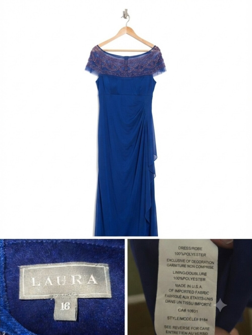 Laura One-Shoulder Royal Blue Evening Gown with Embellished Bardot Detail